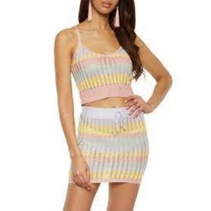Almost Famous Striped Crochet Cropped Cami & Mini Skirt 2-piece set Jr's Medium